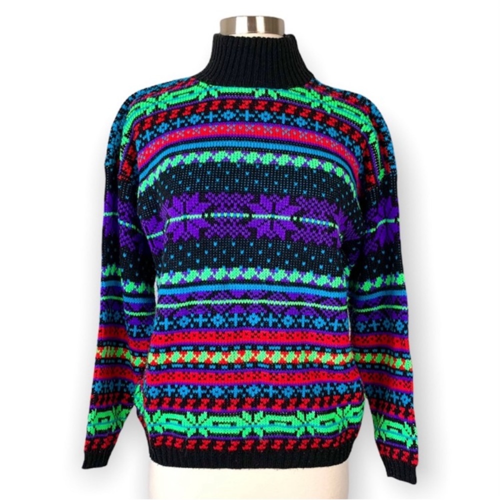 Vintage Croquet Club 80s Multicolor Mock Neck Sweater